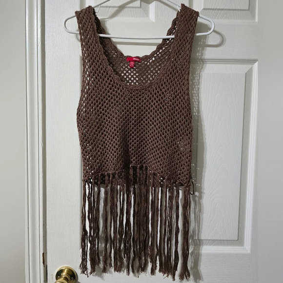 Bongo Crochet & Fringe Brown Tank Top/Vest/Top Layer, Boho, Y2K, Size XL, EUC! - Picture 1 of 10